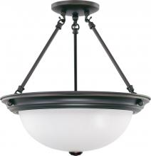  60/3151 - 3 Light - Semi Flush with Frosted White Glass - Mahogany Bronze Finish