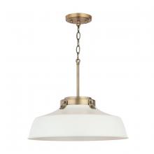  9D330A - 1-Light Industrial Metal Shade Pendant - Matte White and Aged Brass with White Interior