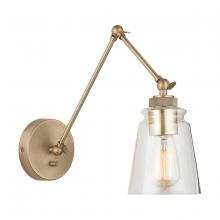  9D344A - 1-Light Clear Glass Sconce with Adjustable Arm and Shade in Aged Brass