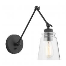  9D345A - 1-Light Clear Glass Sconce with Adjustable Arm and Shade in Matte Black