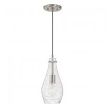  AA1006BN - Wavy Glass Pendant in Brushed Nickel with Etched Detailing