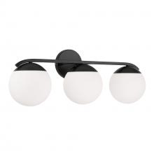  AA1033MB - 25.50"W x 9.50"H 3-Light Vanity in Matte Black with Soft White Glass Globes